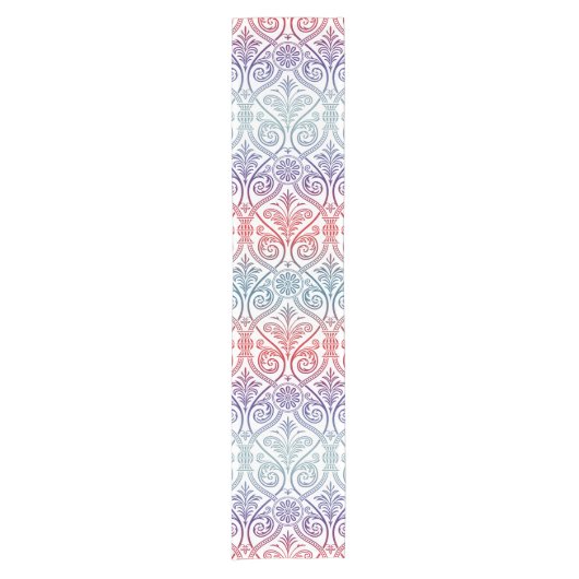 Damasbehangsel - blauw violet rood Korte Tafelloper (Voorkant)