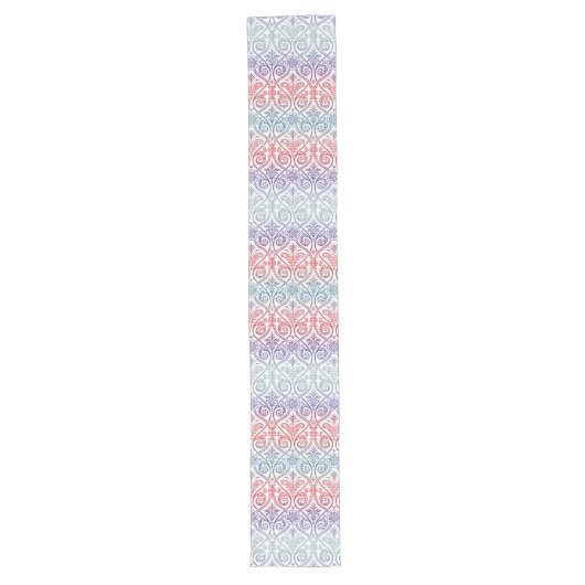 Damasbehangsel - blauw violet rood Lange Tafelloper (Voorkant)