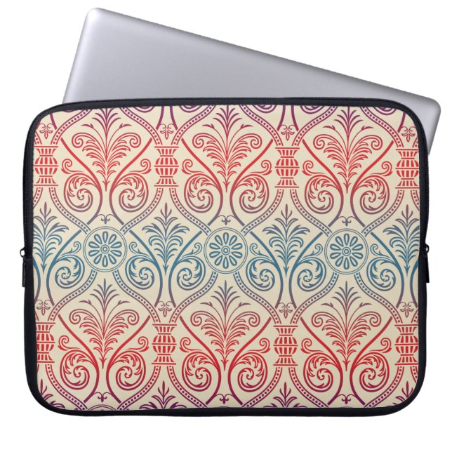  Damasbehangsel - blauw violet rood Laptop Sleeve (Voorkant)