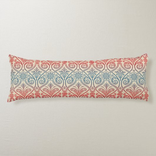 Damasbehangsel - blauw violet rood Lichaamskussen (Voorkant)