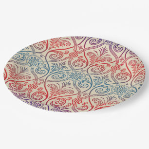 Damasbehangsel - blauw violet rood Papieren Bordje