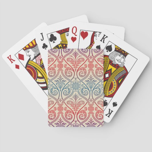 Damasbehangsel - blauw violet rood Pokerkaarten (Achterkant)