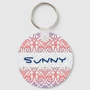 Damasbehangsel - blauw violet rood Sleutelhanger