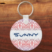 Damasbehangsel - blauw violet rood Sleutelhanger (Voorkant)