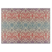 Damasbehangsel - blauw violet rood Snijplank (Voorkant)