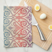 Damasbehangsel - blauw violet rood Theedoek (Quarter Fold)