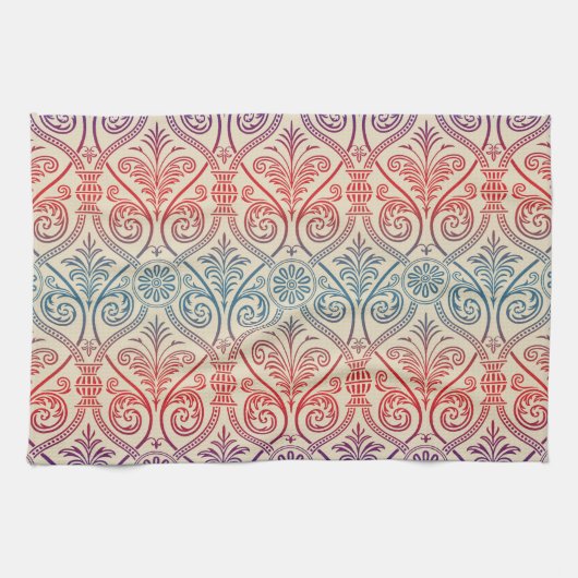 Damasbehangsel - blauw violet rood Theedoek (Horizontaal)