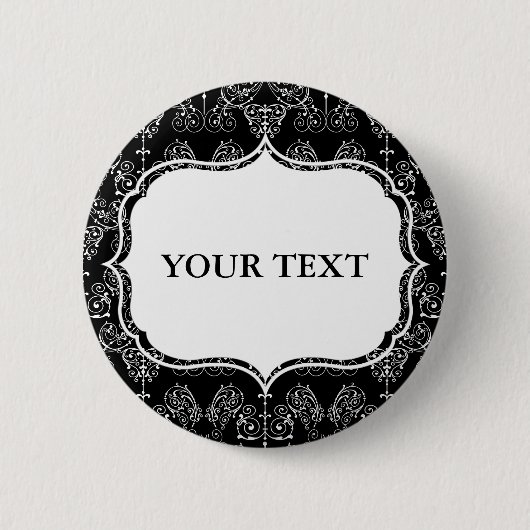  Damasbehangselpapier - wit + je achtergrond. Ronde Button 5,7 Cm (Voorkant)
