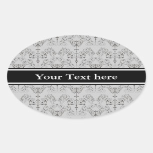 Damasbehangselpapier - zwart + je achtergrond. Ovale Sticker