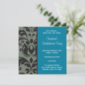damasblauw; bachelorette kaart (Staand voorkant)