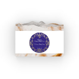 Damasblauw en goudkleurig folie, etiket