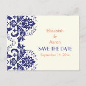 Damasblauw, koraalbruiloft Save the Date Aankondigingskaart (Voorkant)