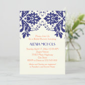 Damasblauw, koraalbruiloft vrijgezellenfeest kaart (Staand voorkant)