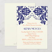 Damasblauw, koraalbruiloft vrijgezellenfeest kaart (Voorkant / Achterkant)