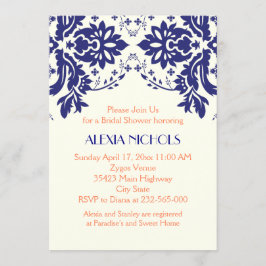 Damasblauw, koraalbruiloft vrijgezellenfeest kaart