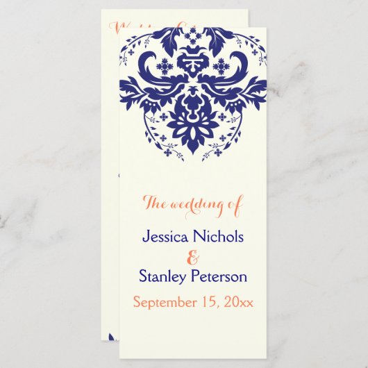 Damasblauw, koraalivoortrouwprogramma programmakaart (Voorkant / Achterkant)