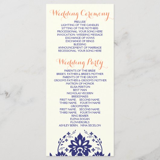 Damasblauw, koraalivoortrouwprogramma programmakaart (Achterkant)