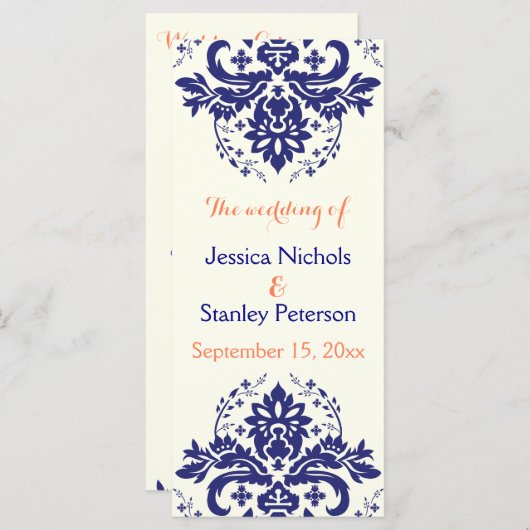 Damasblauw, koraalivoortrouwprogramma programmakaart (Voorkant / Achterkant)