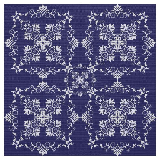 Damasblauw patroon. stof (Swatch)