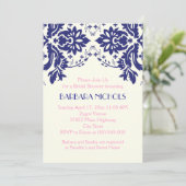 Damasblauw, roze bruiloft vrijgezellenfeest kaart (Staand voorkant)