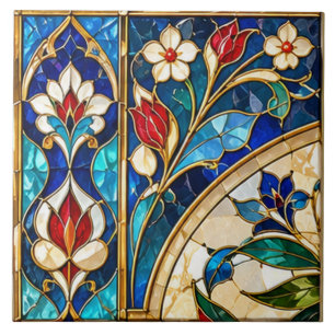 Damascus Bloem- en Ottomaanse Tulp Glas-in-Lood Tegeltje