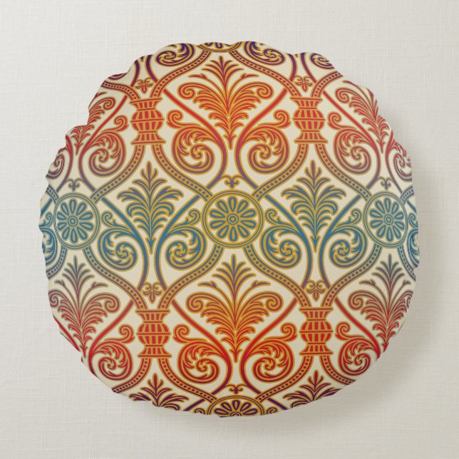  Damascus Contour Wallpaper - blauw vioolrood Rond Kussen (Voorkant)