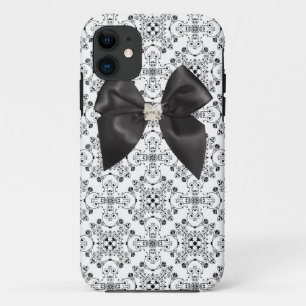 Damascus-hoesje met zwarte satijnstrik iPhone 11 hoesje