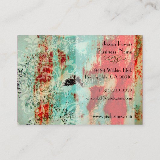 Damascus op abstracte sjabloon, blauwgroen criticu visitekaartje (Achterkant)