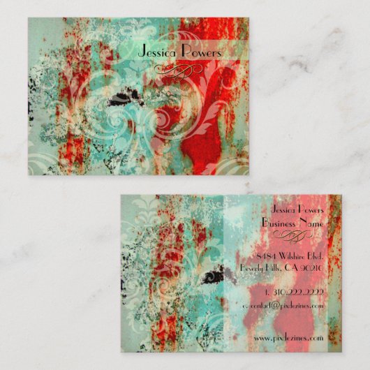 Damascus op abstracte sjabloon, blauwgroen criticu visitekaartje (Voorkant / Achterkant)