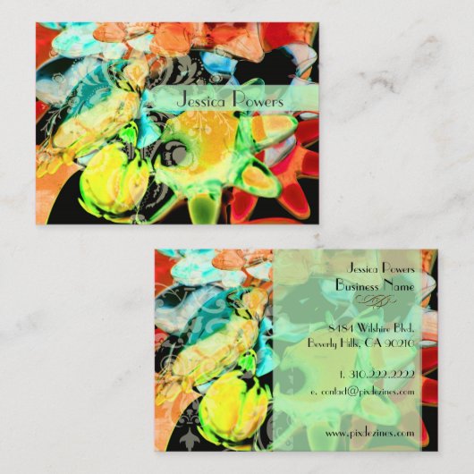 Damascus op abstracte sjabloon, blauwgroen criticu visitekaartje (Voorkant / Achterkant)