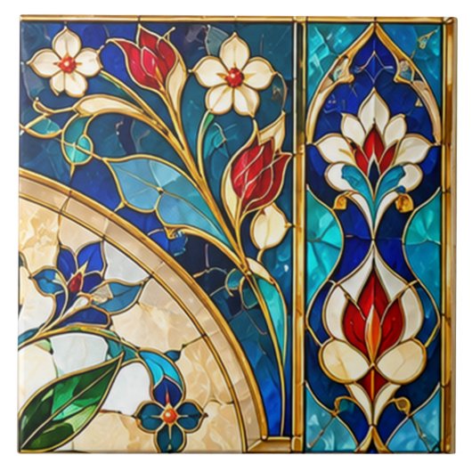 Damascus & Ottomaanse Bloementuin Tulp Glas-in-loo Tegeltje (Voorkant)