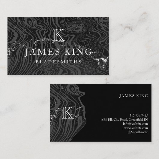 Damascus Steel Pattern Aangepaste monogram Bladesm Visitekaartje (Voorkant / Achterkant)