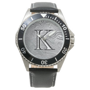Damascus Steel Pattern Custom Monogram Horloge