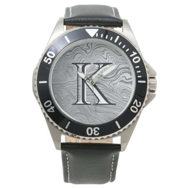 Damascus Steel Pattern Custom Monogram Horloge (Voorkant)