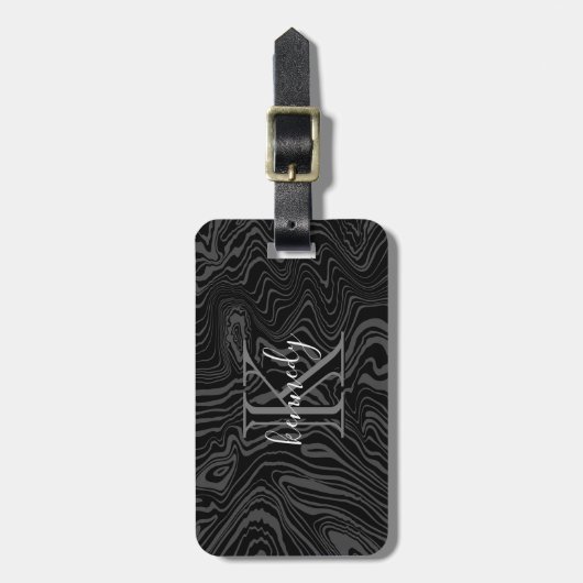 Damascus Steel Pattern Custom Monogram & Name Bagagelabel (Voorkant verticaal)
