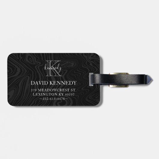 Damascus Steel Pattern Custom Monogram & Name Bagagelabel (Achterkant horizontaal)