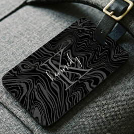 Damascus Steel Pattern Custom Monogram & Name Bagagelabel