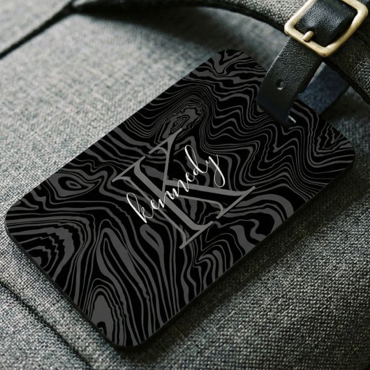 Damascus Steel Pattern Custom Monogram & Name Bagagelabel