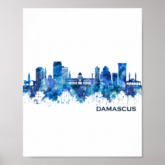 Damascus Syria Skyline Blue Poster (Voorkant)