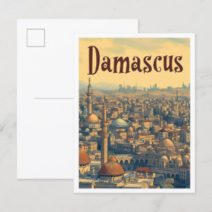 Damascus Syrië  Kunst Reizen Illustratie Briefkaart