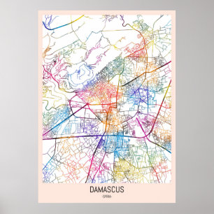 Damascus Syrië Stad Kaart Poster