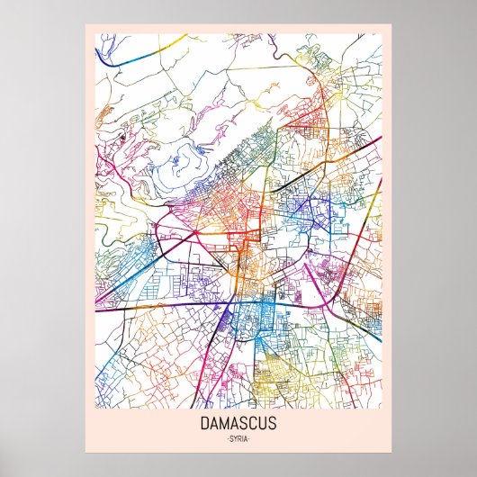 Damascus Syrië Stad Kaart Poster (Voorkant)