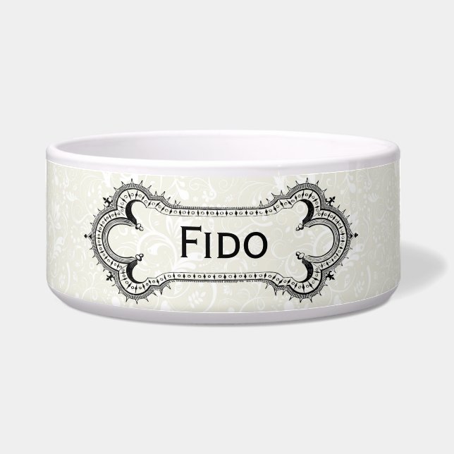 Damasdruk &   beenplaat Bowl Voerbakje (Voorkant)