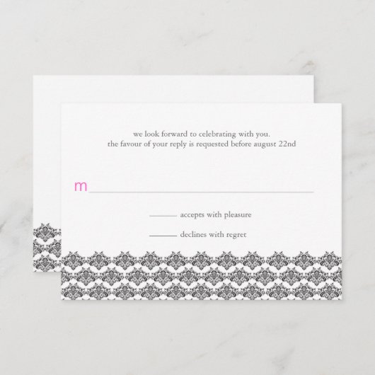 Damaseenvoud Zwart-roze weddenschap Antwoord (Voorkant / Achterkant)