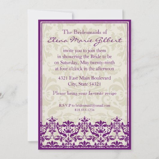 Damasgrens met dubbel Lijst (pruimen & beige) Kaart (Achterkant)