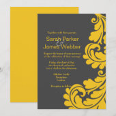 Damasgrijs en gele moderne huwelijksuitnodigingen kaart (Voorkant / Achterkant)