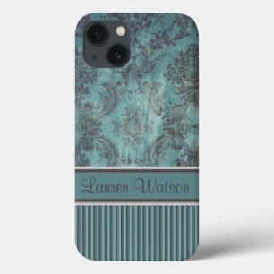 damasje blauwgroen bruin Monogram Case-Mate iPhone Case