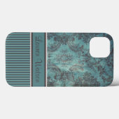  damasje blauwgroen bruin Monogram Case-Mate iPhone Case (Achterkant (horizontaal))