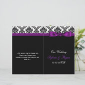 damasje, paars lintboek vouwprogramma bruiloft (Staand voorkant)