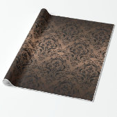 DAMASK1 ZWARTE MARBLE & BRONZE METAL (R) CADEAUPAPIER (Uitgerold)